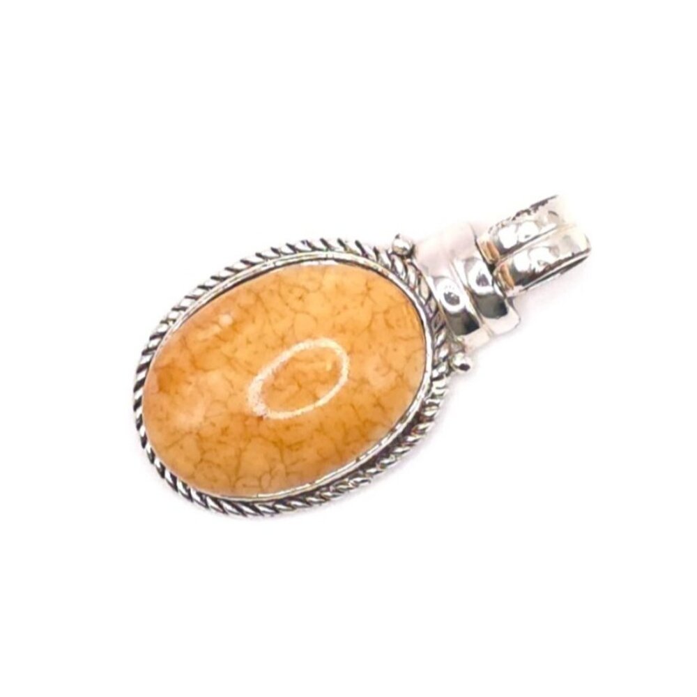 Vintage Sterling Silver Yellow Agate Pendant Artisan Handcrafted Jewelry - Picture 3 of 3